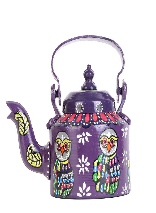 Indha Hand-Painted Aluminium Decorative Kettle | Owl Art Design | Violet Theme | Multicolor Ethnic Home Décor | Handmade Table Showpiece | Gift Item | 1 Litre - Image 2